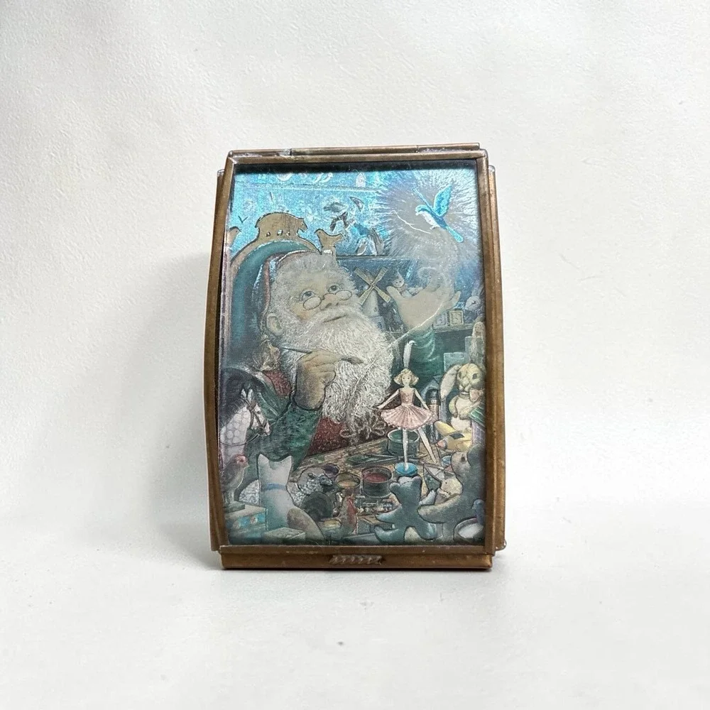 Vintage Artwork 1993 Lynn Bywaters Holographic Santa Trinket/...